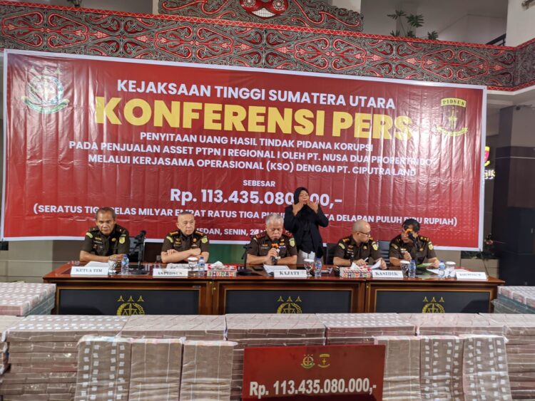 Kejati Sumut Terima Rp113 M, Pengembalian Kerugian Negara Korupsi PTPN I