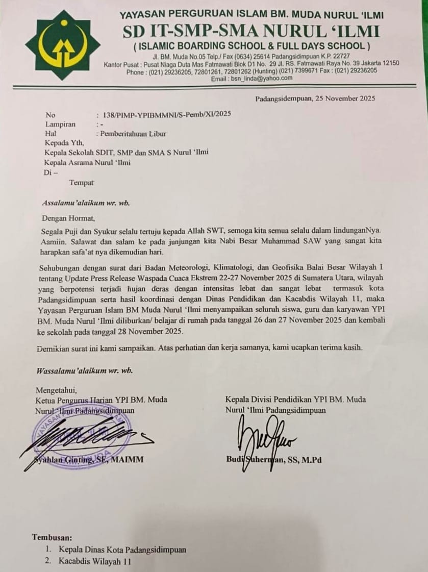 Dampak Cuaca Ekstrem, Sekolah Di Padangsidimpuan Diliburkan