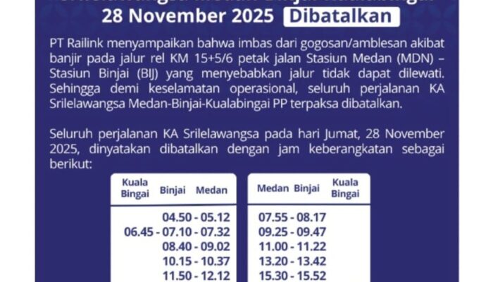 Demi Keamanan Dan Keselamatan, Keberangkatan KA Srilelawangsa Medan–Binjai–Kualabingai Dibatalkan