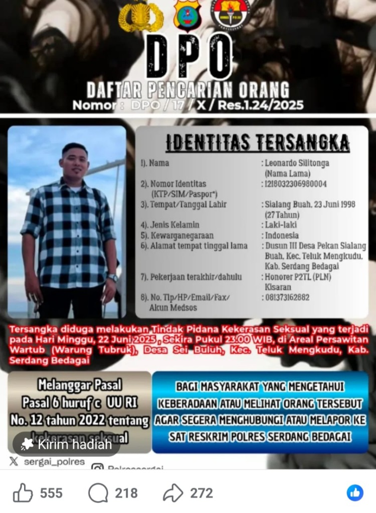 Akun Medsos Polres Sergai Dirujak Netizen, Minta Bantuan Informasi DPO