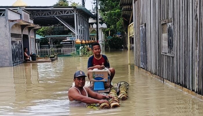 Banjir Meluas Di Sergai, 16.987 KK Terdampak, Warga Terpaksa Gunakan Batang Pisang Untuk Evakuasi