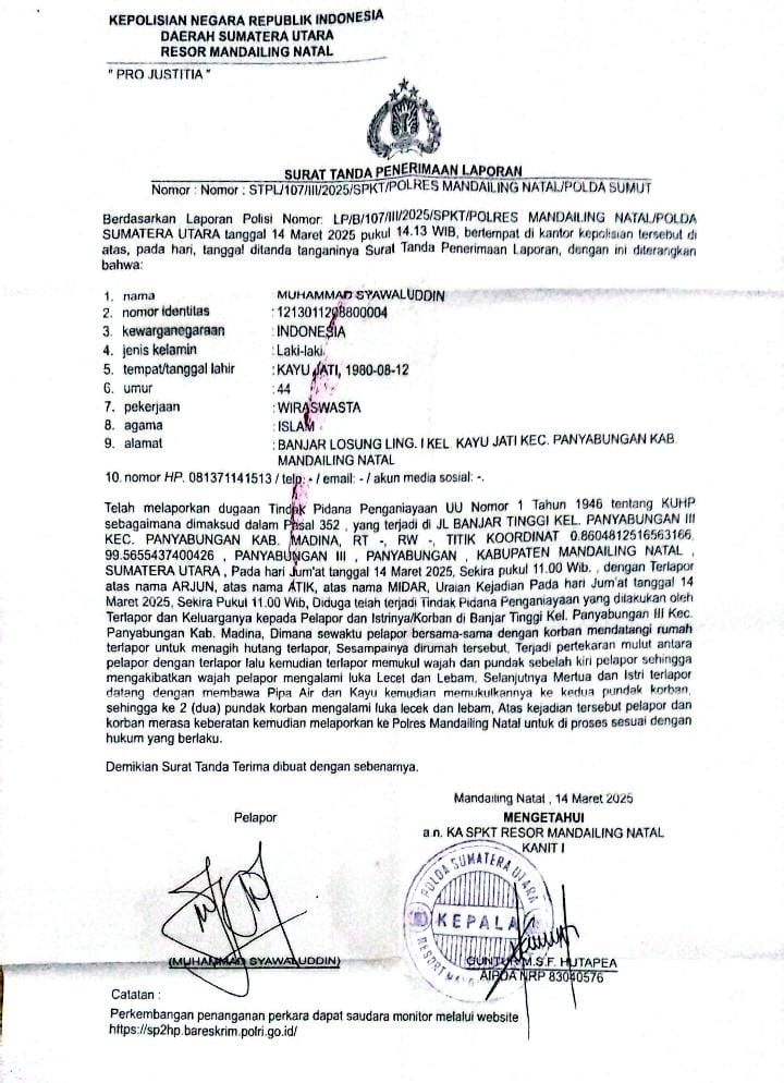 Laporan Penganiayaan Mengendap Di Polres Madina, Pelapor Akan Ngadu Ke Propam Polda Sumut