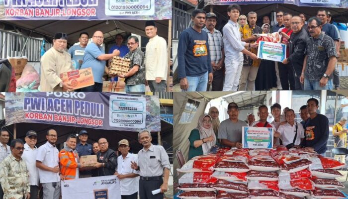 PT WU, SBA, Dan Warga Meusara Agung Titip Bantuan Korban Bencana Melalui Posko PWI Aceh Peduli