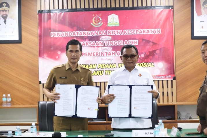 Pemerintah Aceh Dan Kejati Teken Nota Kesepakatan Pidana Kerja Sosial‎