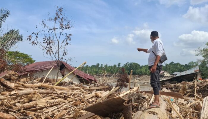 Rumah Tertimbun Tumpukan Kayu Gelondongan Dibawa Banjir Bandang, Warga Butuh Alat Berat