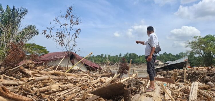 Rumah Tertimbun Tumpukan Kayu Gelondongan Dibawa Banjir Bandang, Warga Butuh Alat Berat