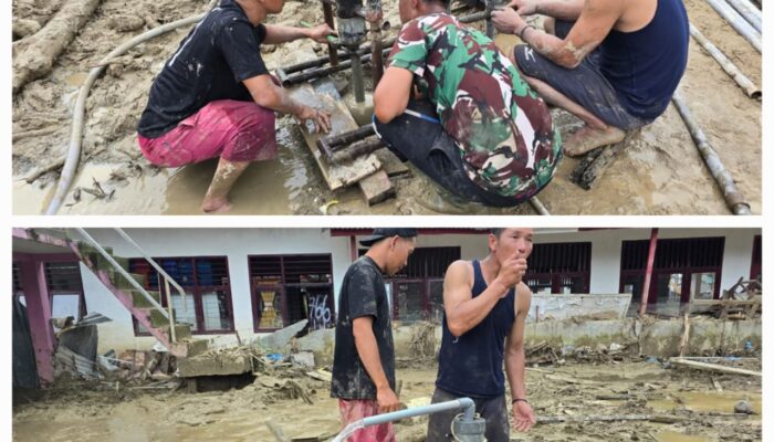 Kodim 0212/TS Bangun Sumur Bor Untuk Pengungsi Banjir Di Batang Toru