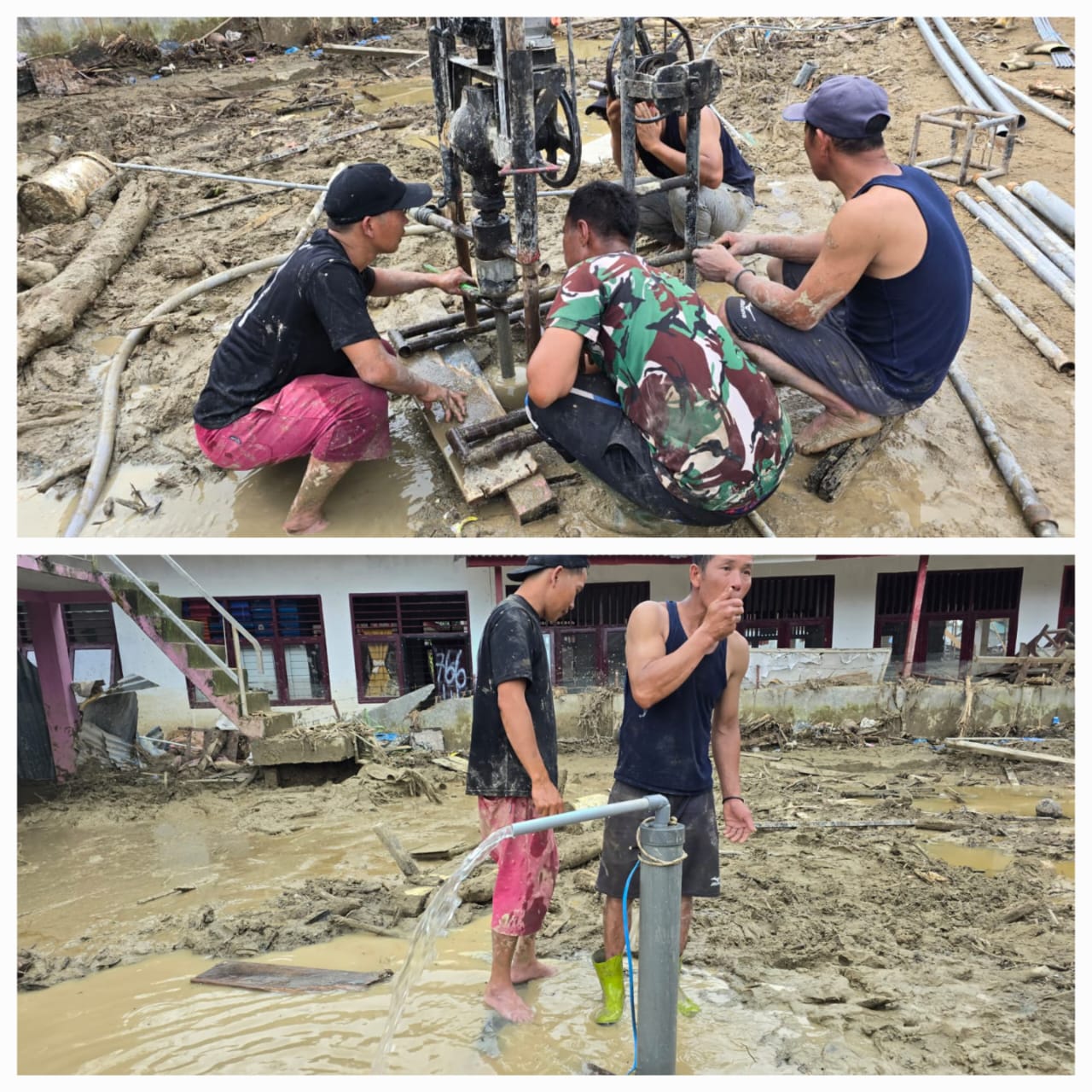 Kodim 0212/TS Bangun Sumur Bor Untuk Pengungsi Banjir Di Batang Toru