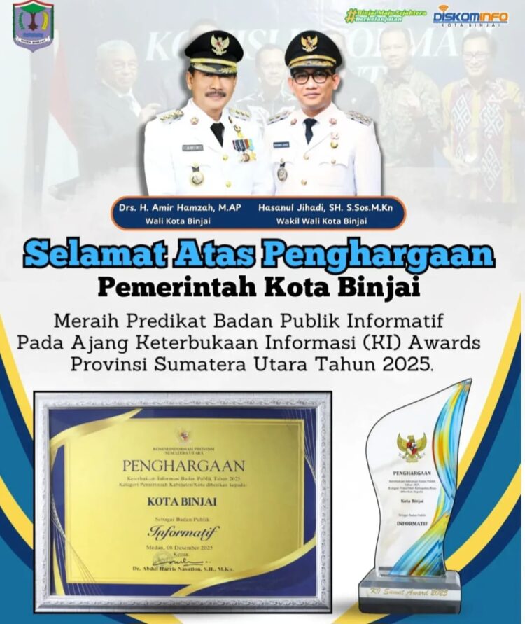 Pemko Binjai Raih Predikat Badan Publik Informatif Pada KI Awards Sumut 2025