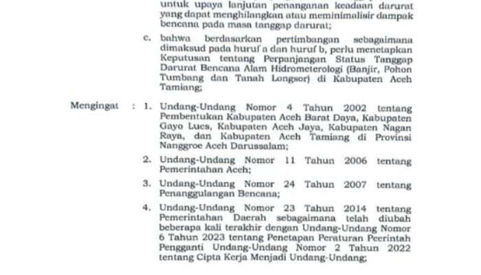 Pemkab Aceh Tamiang Perpanjang Status Tanggap Darurat