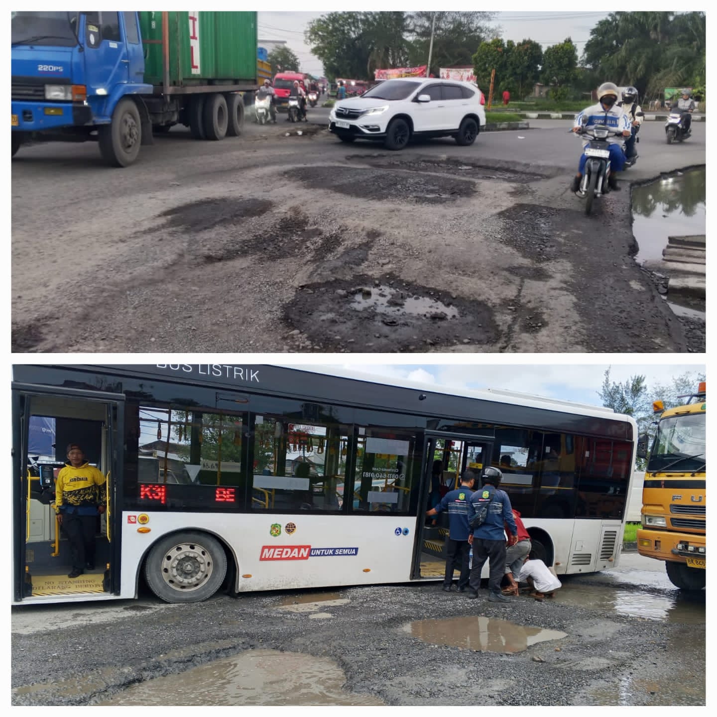 Jalan Pelabuhan Raya Hancur, PT Pelindo Regional 1 Belawan Terkesan Tak Peduli