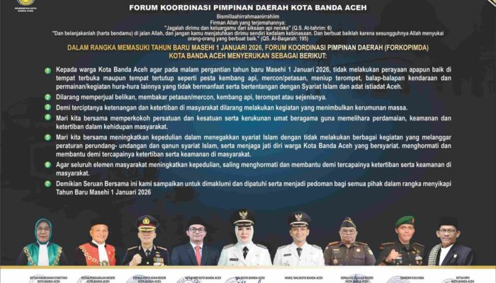 Forkopimda Banda Aceh Keluarkan Seruan Bersama Larangan Rayakan Tahun Baru 