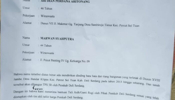 Diklaim Warga Sebagai Alas Hak Tanah, Kades Bandar Klippa Batalkan Dua Surat Keterangan