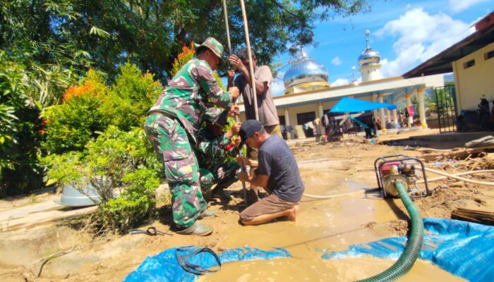 Satgas Gulbencal Kodam I/BB Bangun Sumur Bor Di Pengungsian Masjid Nurul Ikhwan Dan MTs Onan Tukka