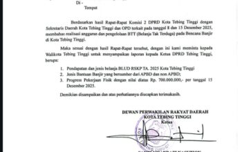 Dua Kali Minta Laporan, Pemko Tak Gubris DPRD Tebingtinggi