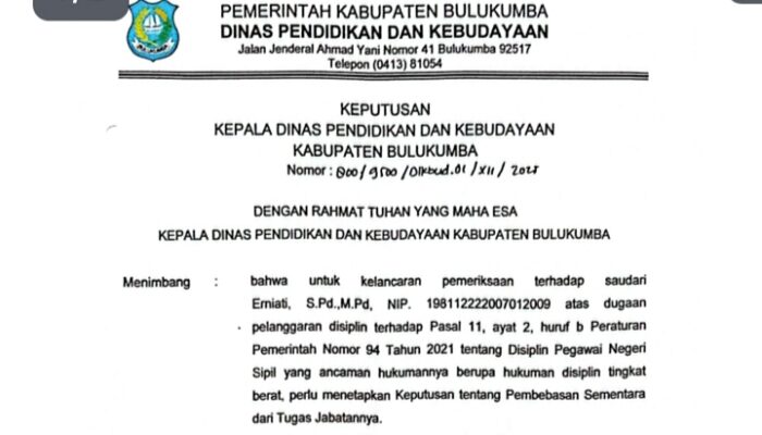 Ramai Disorot, SK Nonaktif Sementara Kepala SDN 175 Bulo-Bulo Dipersoalkan
