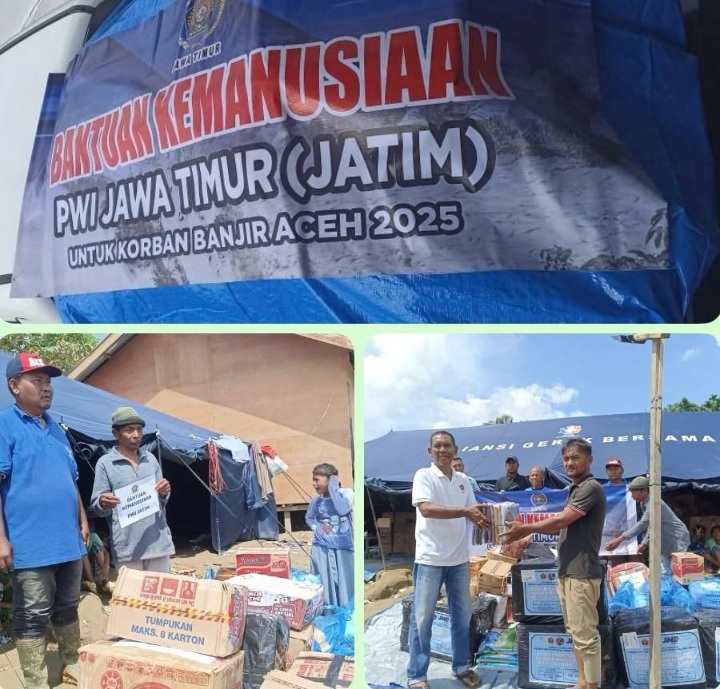 PWI Aceh Salurkan Bantuan Kemanusiaan PWI Jatim Dan Malang Raya Di Langkahan