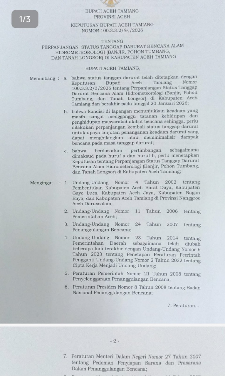 Status Darurat Untuk Aceh Tamiang Diperpanjang