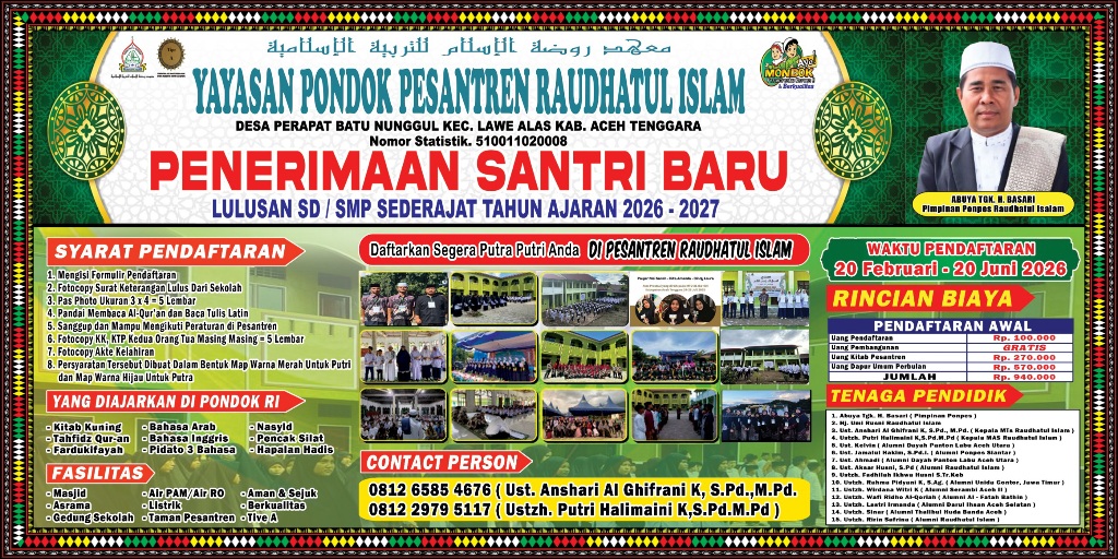 Pondok Pesantren Raudhatul Islam Aceh Tenggara Gelar Penerimaan Santri Baru TA 2026-2027