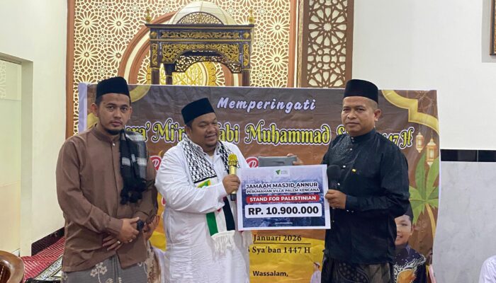 Peringati Isra’ Mi’raj, Jamaah Masjid Annur Salurkan Donasi Palestina Rp10,9 Juta
