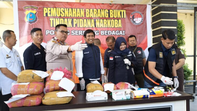 Kurir Jaringan Provinsi Dibekuk, Polres Sergai Sita 17 Bal Ganja Dan Dimusnahkan