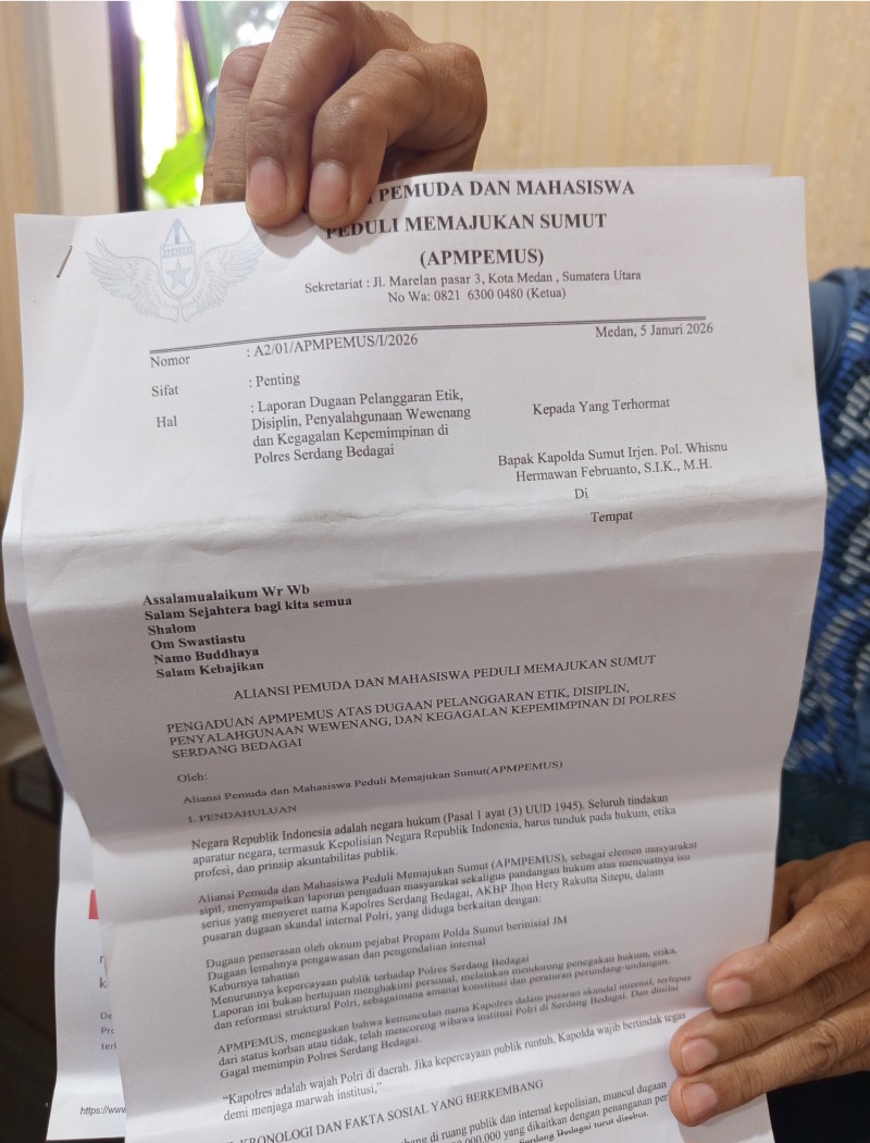 Ketua APMPEMUS Iqbal Laporkan Dugaan Pelanggaran Etik Kapolres Serdang Bedagai ke Kapolda Sumut