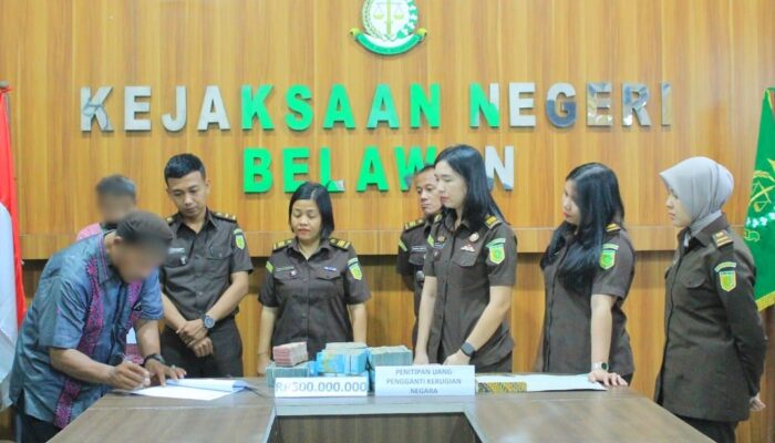Kejari Belawan Terima Rp500 Juta Uang Pengganti Korupsi Dana BOS SMAN 19 Medan