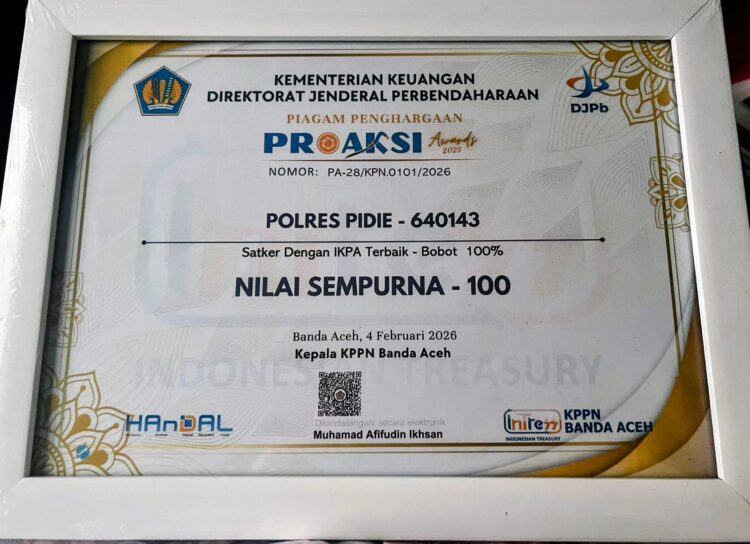 Anggaran Presisi, Polres Pidie Raih IKPA Sempurna