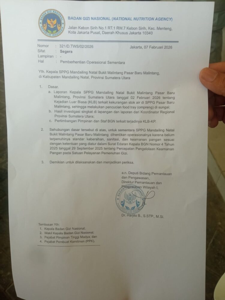 Setelah Viral, BGN Bekukan Sementara Operasional SPPG Bukit Malintang Madina