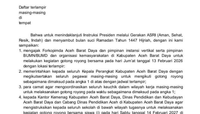 Daerah Bergerak, Abdya Jalankan Instruksi Presiden