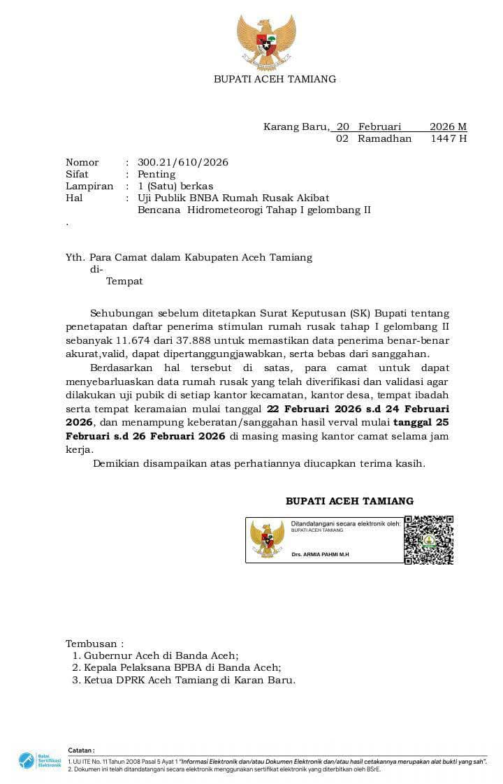 Pemkab Aceh Tamiang Uji Publik Penerima Bantuan Stimulan Rumah Rusak