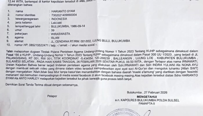 Video Diduga Penistaan Agama Viral, Dua Konten Kreator Facebook Dilaporkan ke Polres Bulukumba