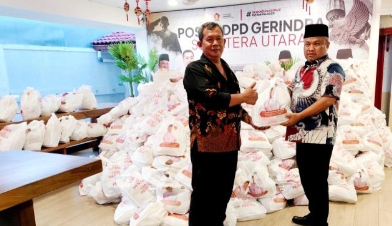 HUT ke-18 Gerindra, 10.000 Paket Sembako Dibagikan ke Masyarakat Sumut