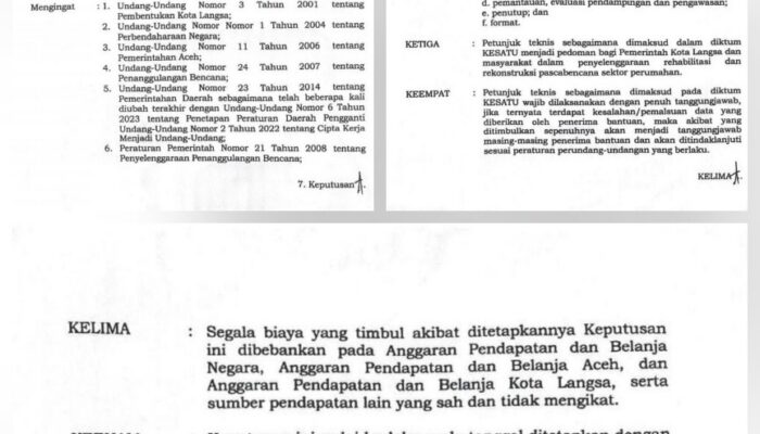 Mulai Selasa, Pemko Langsa Lakukan Pembayaran Bantuan Rumah RR/RS