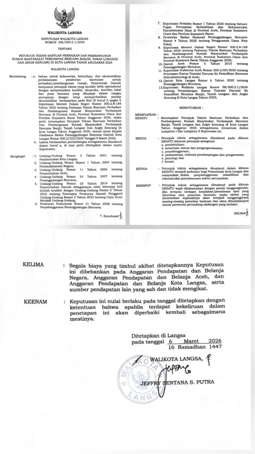 Mulai Selasa, Pemko Langsa Lakukan Pembayaran Bantuan Rumah RR/RS