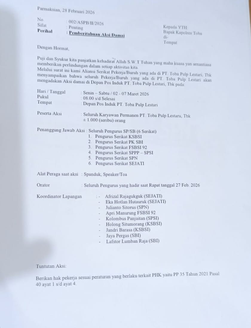 Karyawan PT TPL Protes Mutasi Tanpa Kenaikan Gaji dan Rencana PHK Sepihak