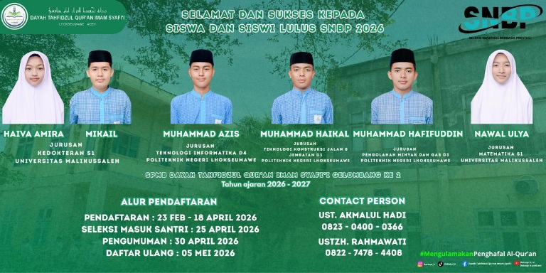 6 Santri DATAQU Imam Syafi’i Lulus Ke Berbagai PTN Melalui Jalur SNBP