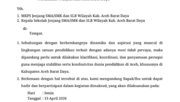 Menjaga Stabilitas, Disdik Aceh Panggil MKPS dan Kepala Sekolah Abdya