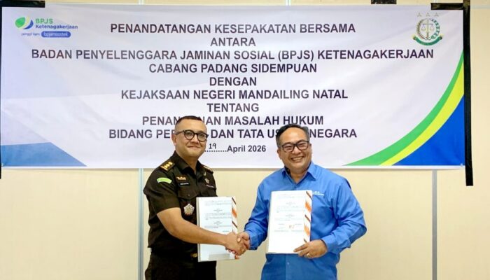 Teken MoU Dengan Kejari Madina, BPJS Ketenagakerjaan Padangsidimpuan Dorong Kepatuhan Peserta