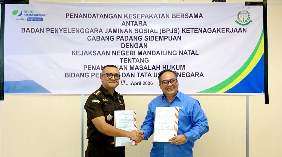 Teken MoU Dengan Kejari Madina, BPJS Ketenagakerjaan Padangsidimpuan Dorong Kepatuhan Peserta