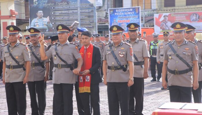 Upacara Sertijab, Kasat Lantas Polres Samosir Dirotasi Ke Polrestabes Medan