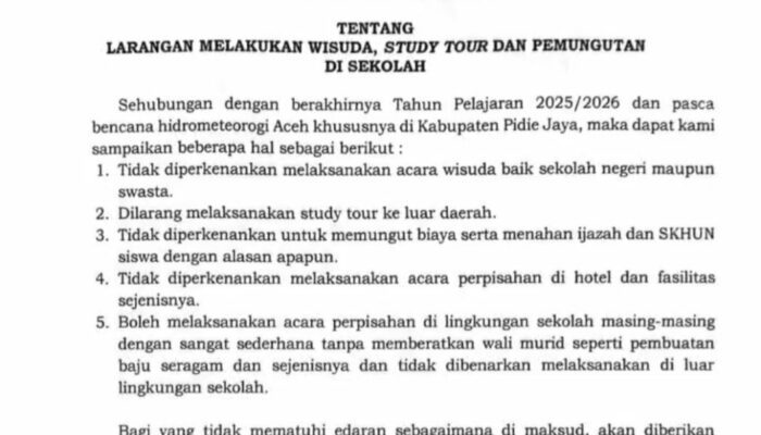 Larangan Keras, Kadisdik Pidie Jaya Tegaskan Tak Ada Wisuda dan Study Tour