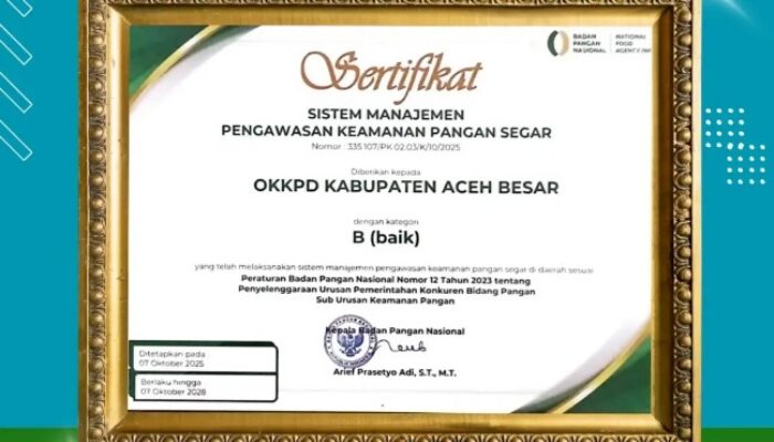 Dinas Pangan Aceh Besar Terima Penghargaan Dari Badan Pangan Nasional