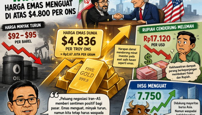 Angin Segar Negosiasi Iran–AS, Harga Emas Menguat Di Atas US$4.800 per Ons